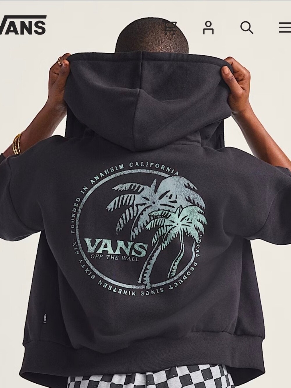 Vans Black Hoodie with Mint Palm Back Graphic